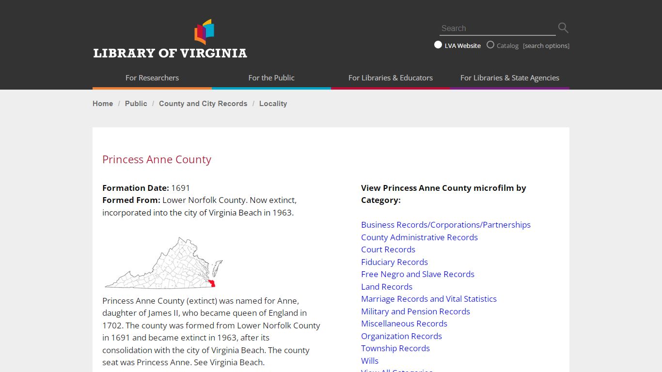 Princess Anne County - Library of Virginia